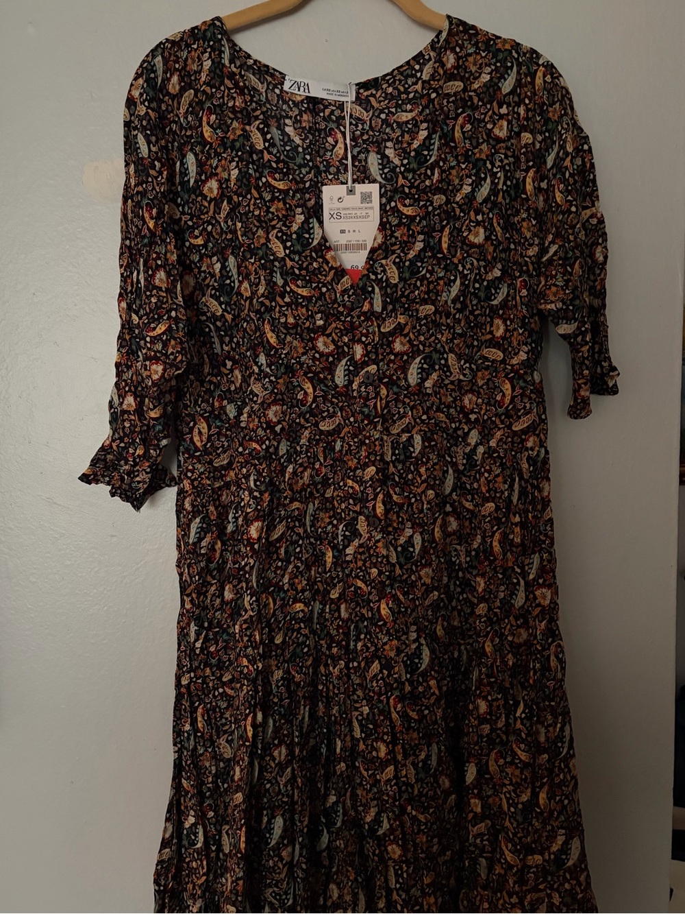 Zara Black Paisley Midi Dress with Multicolor Accents